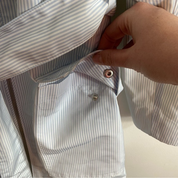 Tommy Hilfiger Blue Pin Striped Hooded XL Belted Women’s Light Spring Rain Coat - Picture 5 of 10